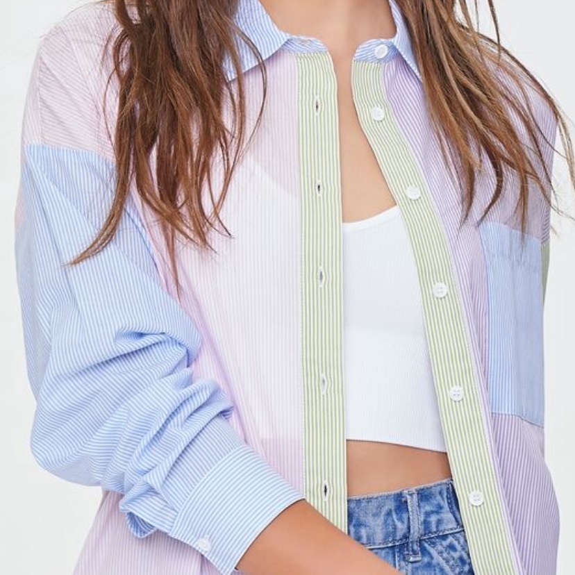 Like New! Vintage Color-Block Striped Oxford Collared Button-Down Shirt, Pastel